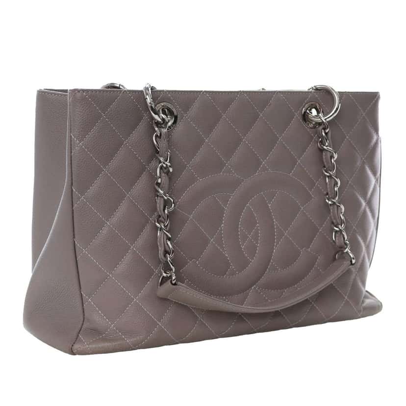 Chanel Caviar Grand Shopping Tote Grey Leather Good condition - Back View