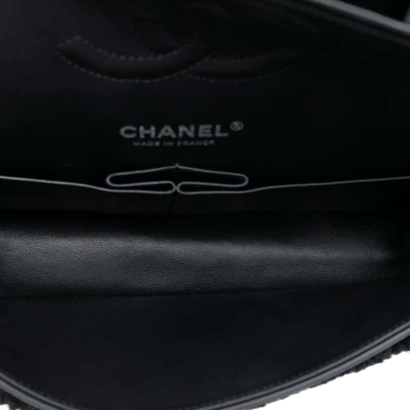 Chanel Medium Classic Tricolor Shearling Double Flap Black Very good condition - Model View