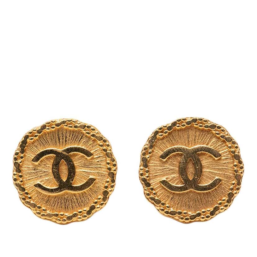 Chanel CC Gold Plated Round Clip On Earrings Gold Metal Good condition - Front View