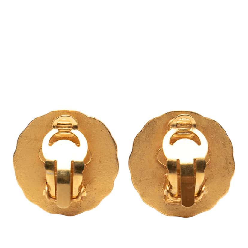 Chanel CC Gold Plated Round Clip On Earrings Gold Metal Good condition - Back View