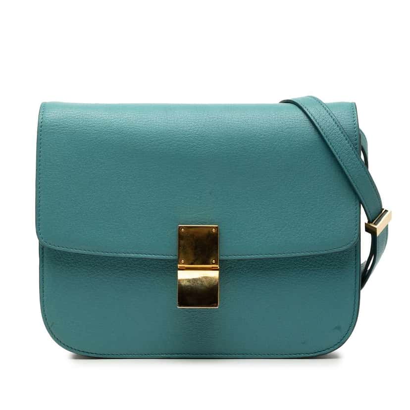 Celine Medium Calfskin Classic Box Blue Leather Very good condition - Front View