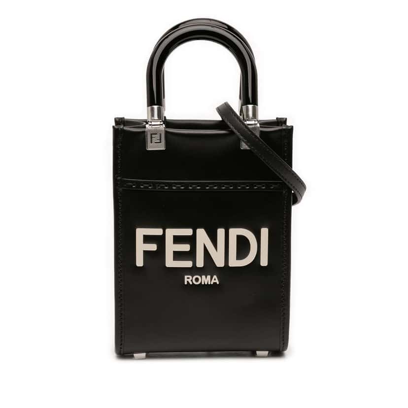 Fendi Mini Leather Sunshine Shopper Tote Black Leather Very good condition - Front View