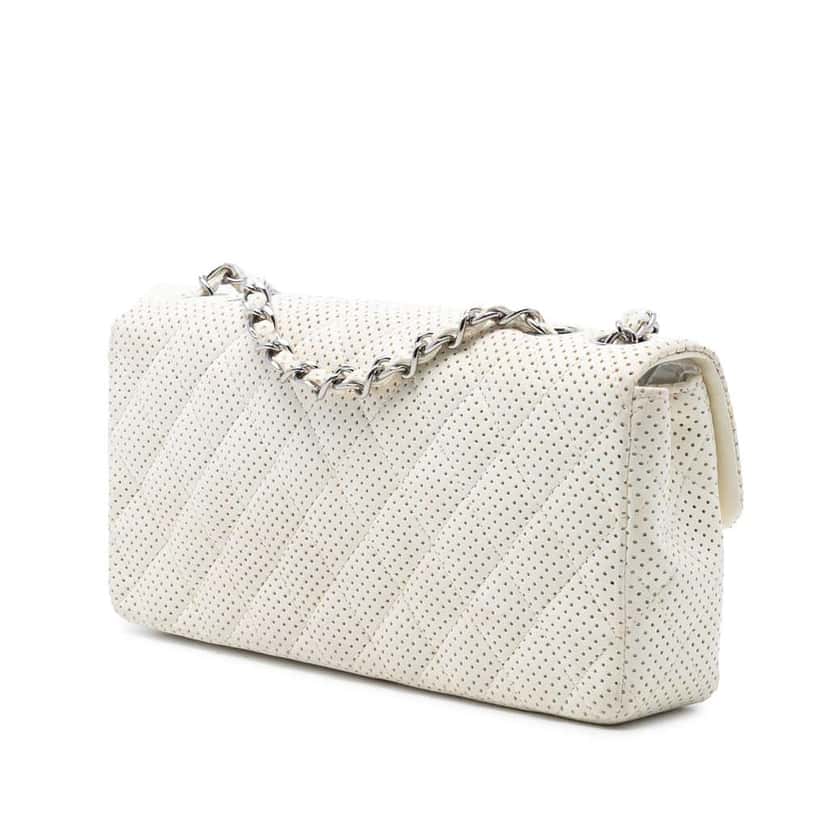 Chanel Classic Perforated Lambskin East West Flap White Leather Good condition - Back View