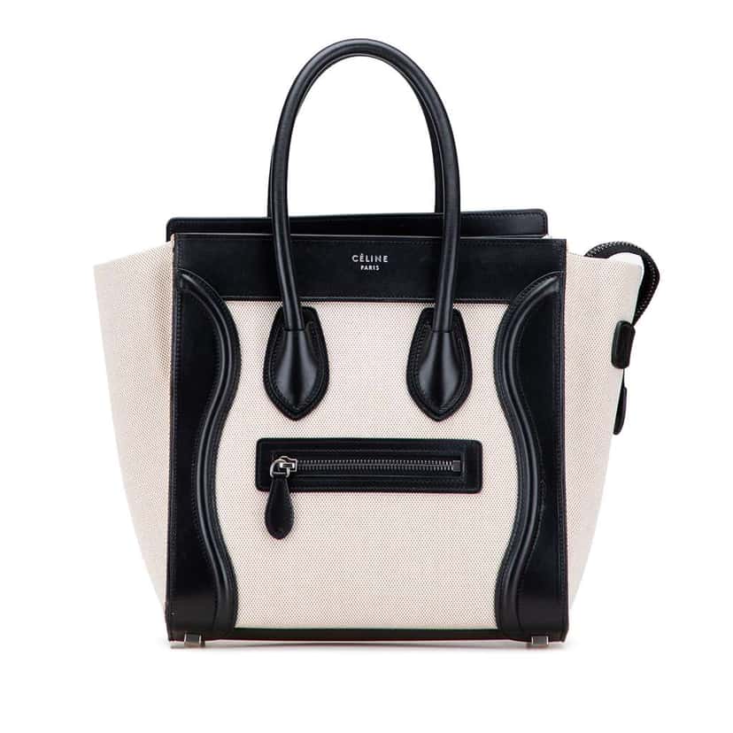 Celine Micro Bicolor Leather Trimmed Canvas Luggage Tote Brown Canvas Good condition - Front View