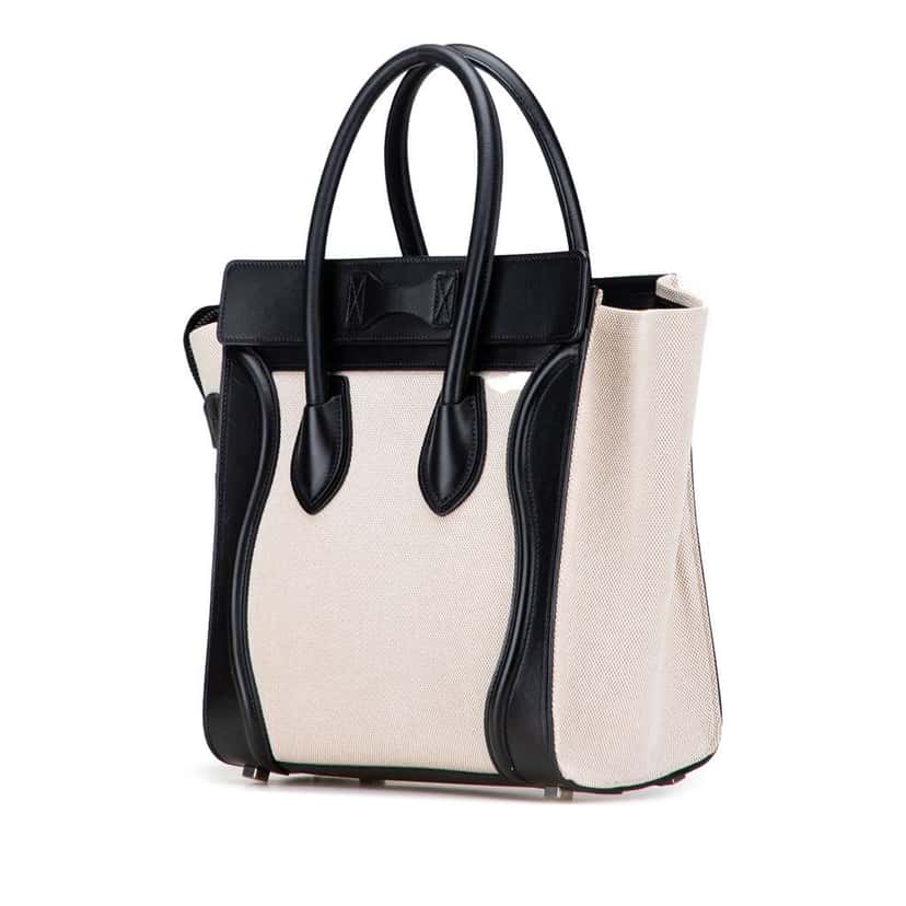 Celine Micro Bicolor Leather Trimmed Canvas Luggage Tote Brown Canvas Good condition - Back View