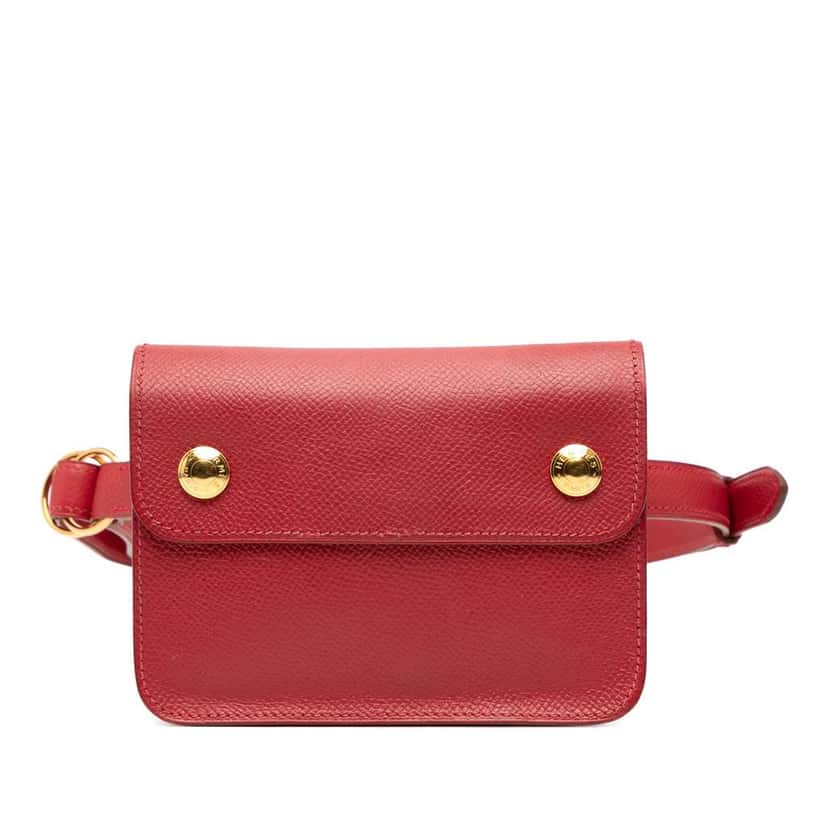Hermès Courchevel Pochette Bum Bag Red Leather Good condition - Front View