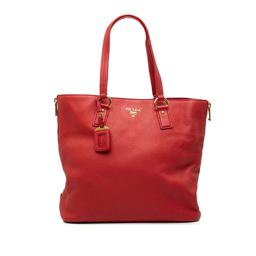Prada Vitello Daino Side Zip Tote Red Leather Very good condition - Front View