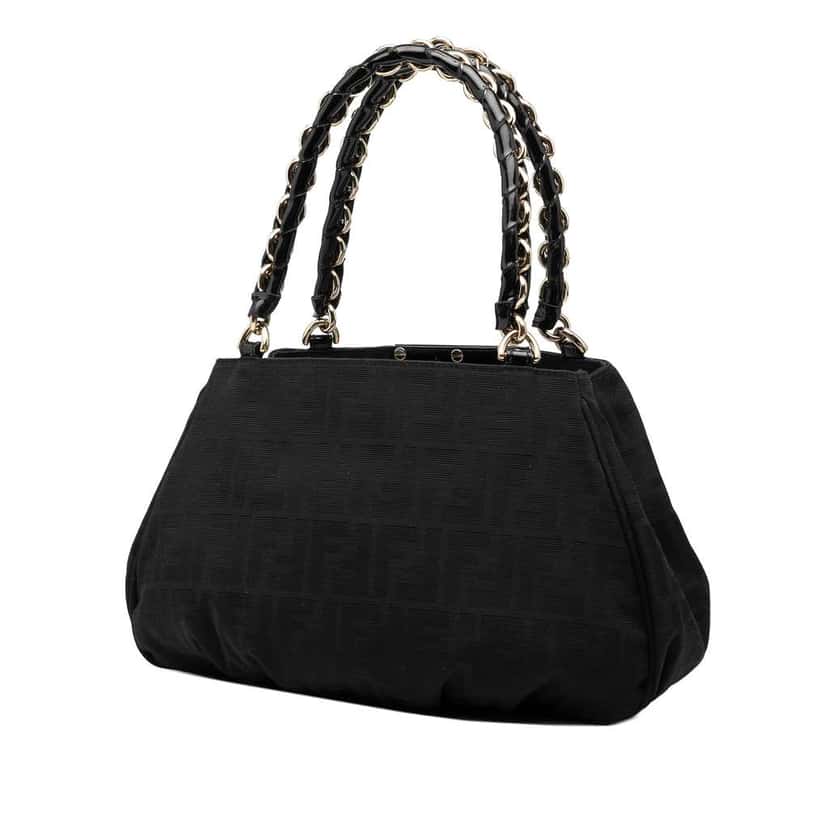 Fendi Small Zucca Canvas Mia Chain Tote Black Canvas Good condition - Back View