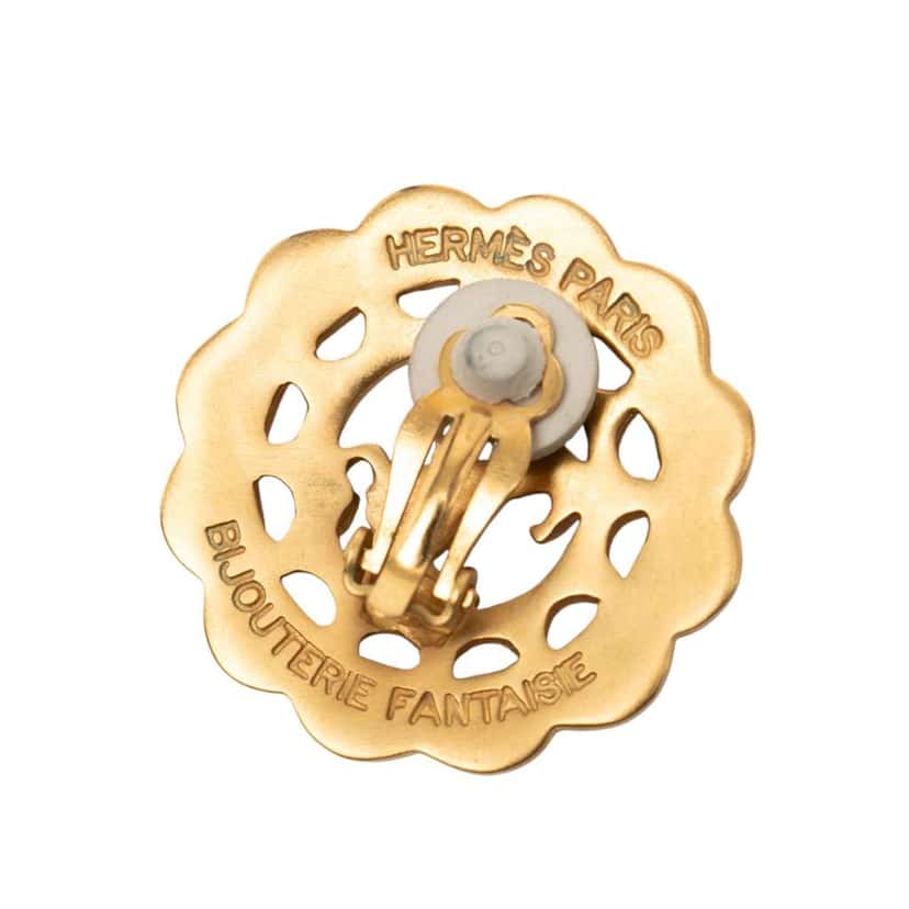 Hermès Gold Plated Bijouterie Fantaisie Horse Clip On Earrings Gold Metal Good condition - Inside View