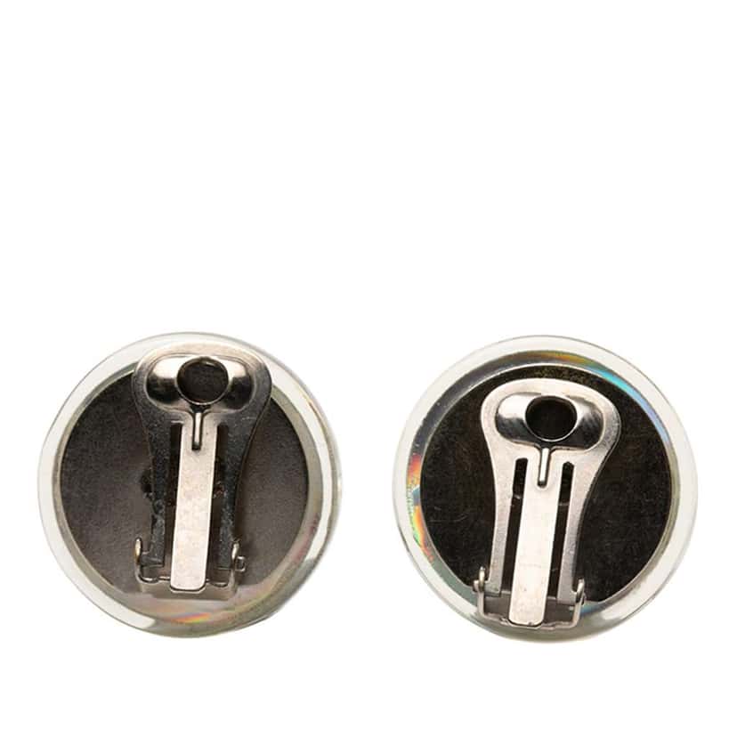 Chanel CC Resin Holographic Camellia Round Clip On Earrings Silver Very good condition - Back View