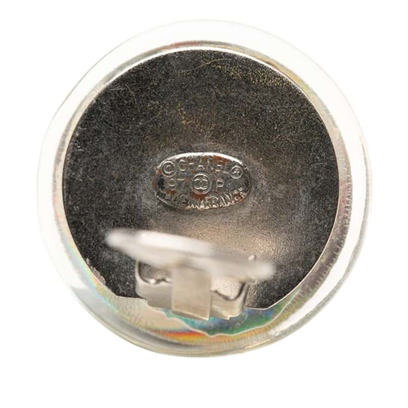 Chanel CC Resin Holographic Camellia Round Clip On Earrings Silver Very good condition - Inside View