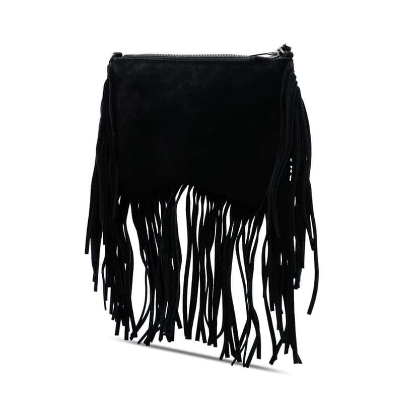 Saint Laurent Suede Monogram Fringe Crossbody Black Leather Good condition - Back View