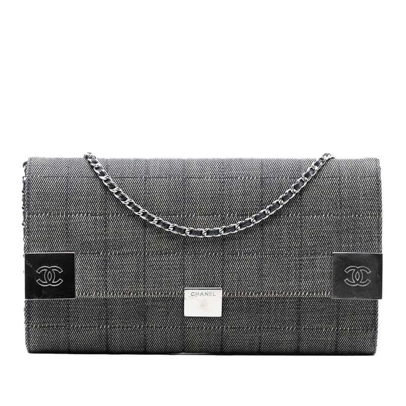 Chanel CC Choco Bar Denim Chain Flap Grey Denim Very good condition - Front View