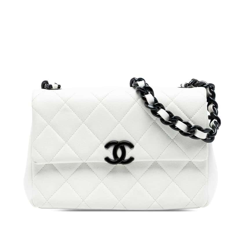 Chanel Small Quilted Caviar My Everything Flap White Leather Good condition - Front View