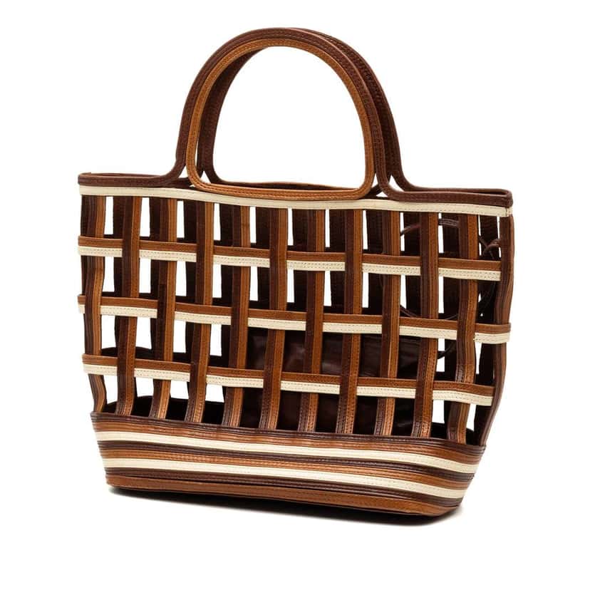 Prada Mini Leather Lattice Tote Brown Leather Good condition - Back View