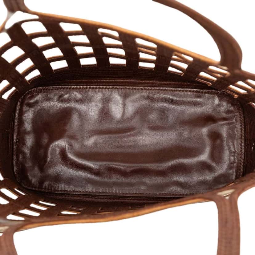 Prada Mini Leather Lattice Tote Brown Leather Good condition - Model View