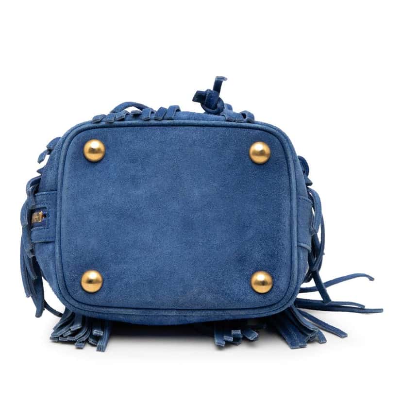Saint Laurent Small Suede Emmanuelle Fringe Bucket Bag Blue Leather Good condition - Inside View
