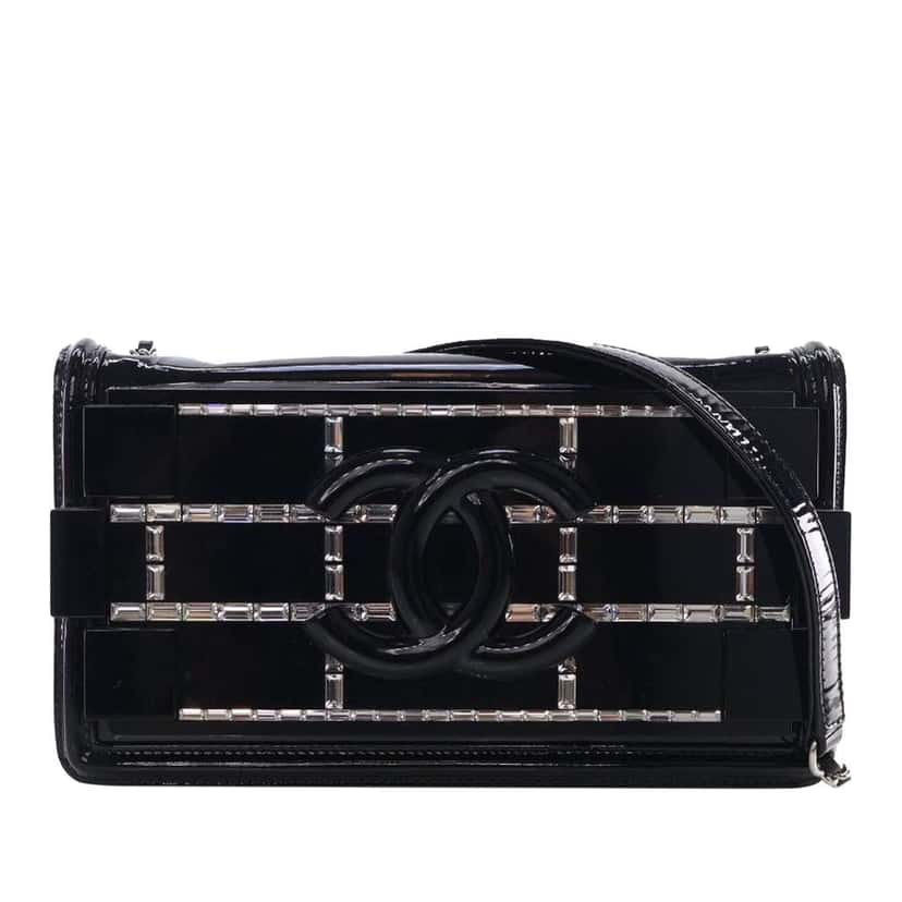 Chanel Patent and Acrylic Crystal Embellished Boy Brick Horizontal Flap Black Leather Good condition - Front View