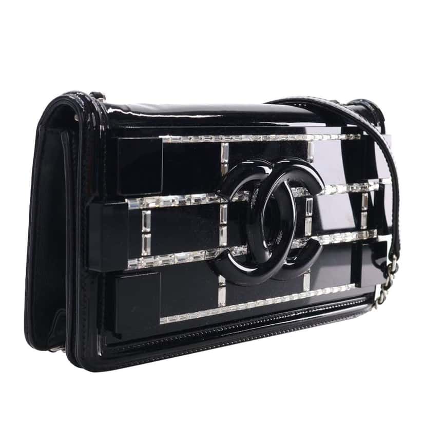 Chanel Patent and Acrylic Crystal Embellished Boy Brick Horizontal Flap Black Leather Good condition - Back View