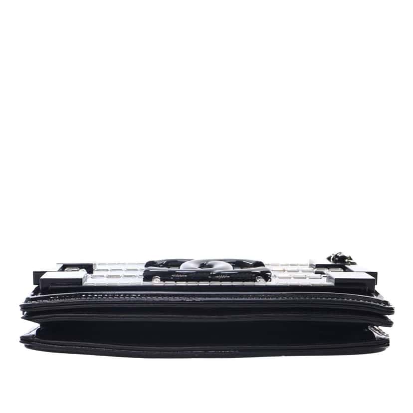 Chanel Patent and Acrylic Crystal Embellished Boy Brick Horizontal Flap Black Leather Good condition - Box View