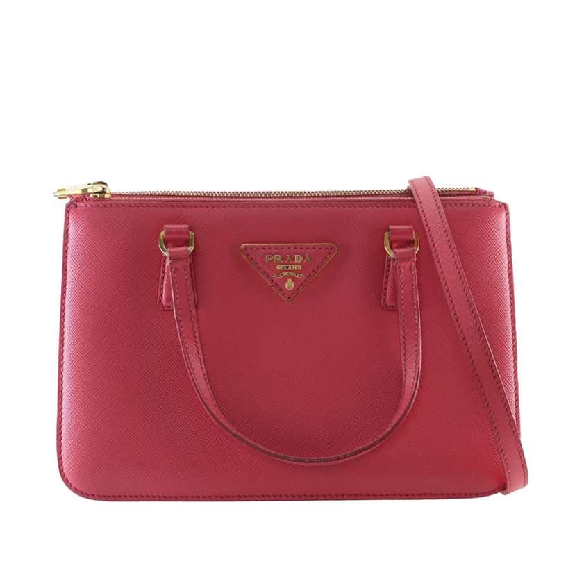 Prada Mini Saffiano Lux Galleria Double Zip Satchel Pink Leather Good condition - Front View