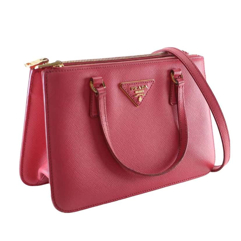 Prada Mini Saffiano Lux Galleria Double Zip Satchel Pink Leather Good condition - Back View