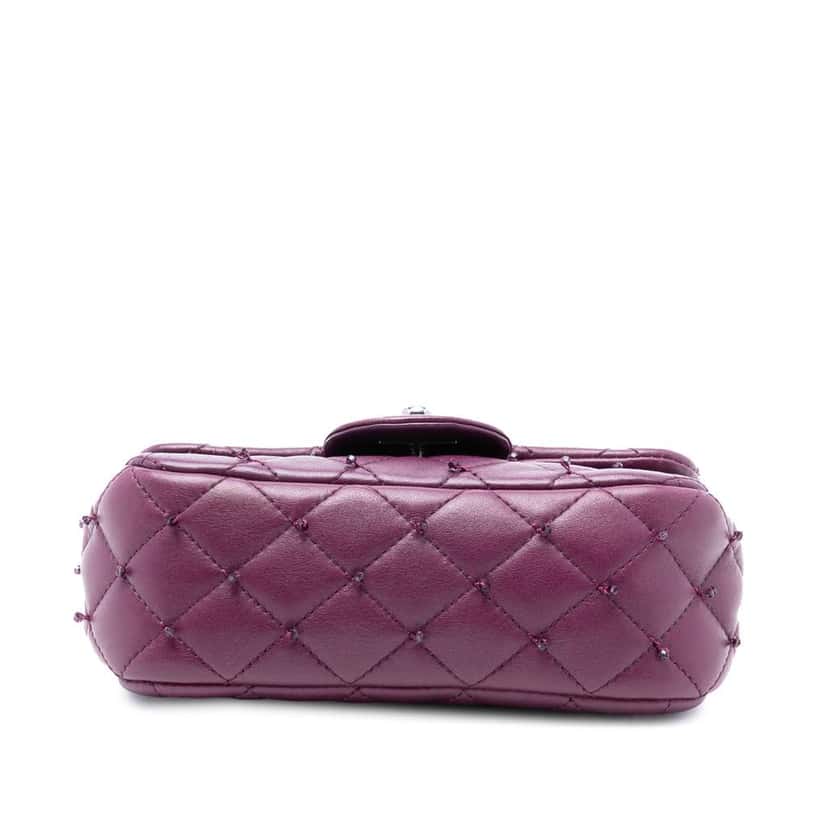 Chanel Extra Mini Rectangular Lambskin Beaded Single Flap Purple Leather Good condition - Inside View