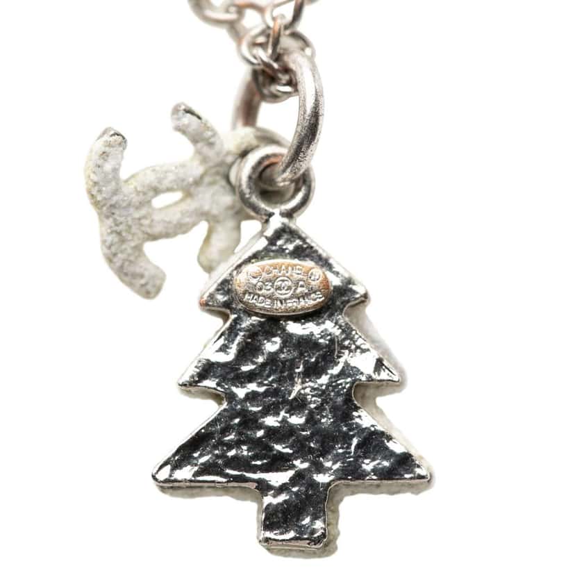 Chanel Silver Plated CC Christmas Tree Pendant Necklace Silver Metal Very good condition - Back View