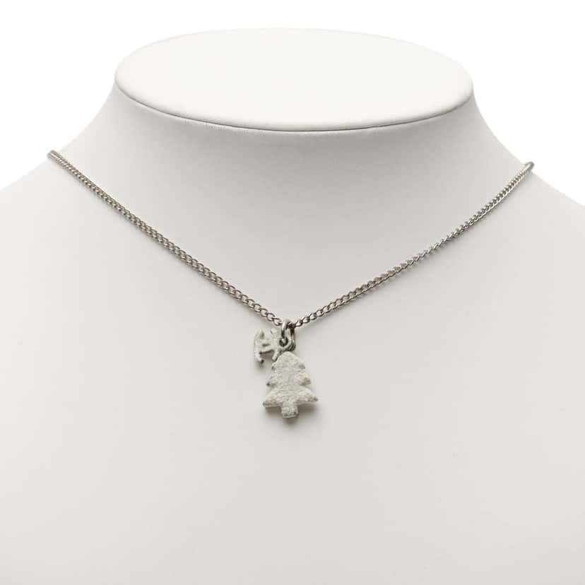 Chanel Silver Plated CC Christmas Tree Pendant Necklace Silver Metal Very good condition - Model View