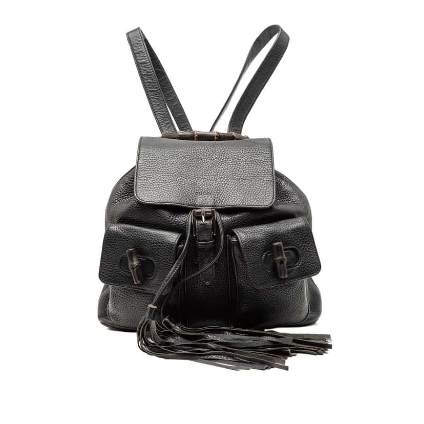 Gucci Leather Bamboo Tassel Backpack Black Leather Good condition - Front View