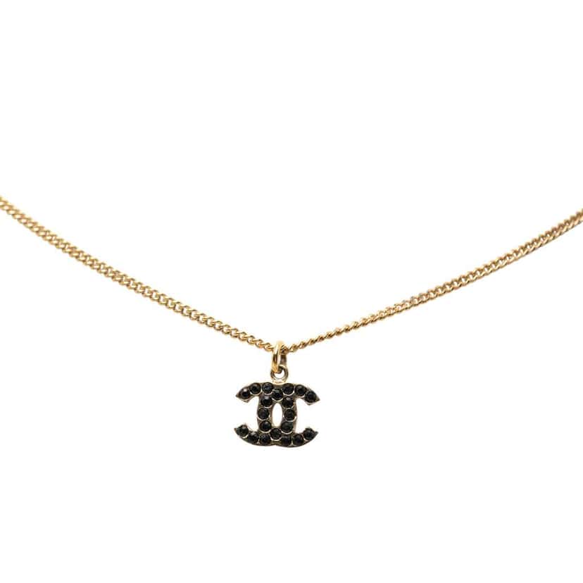 Chanel Gold Plated CC Crystals Pendant Necklace Gold Metal Good condition - Front View