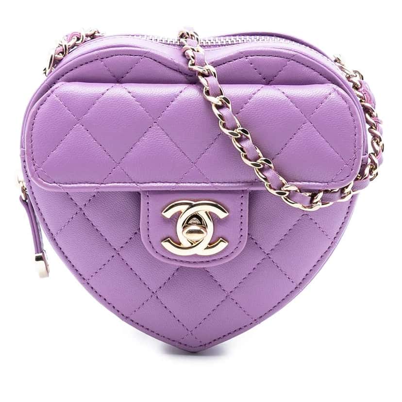 Chanel Mini Lambskin CC in Love Heart Crossbody Purple Leather Good condition - Front View