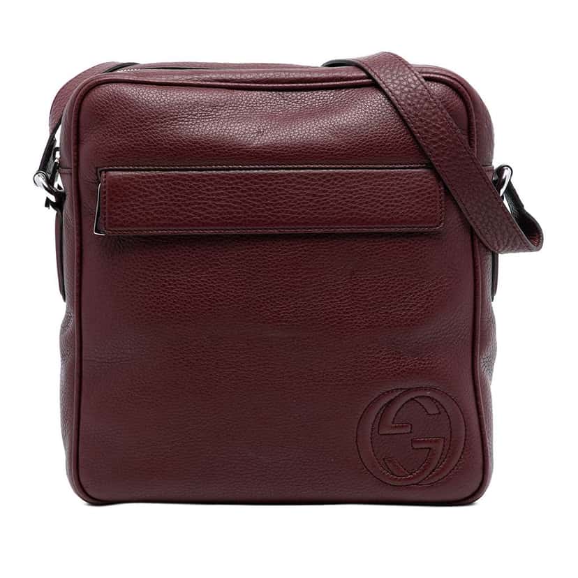 Gucci Medium Pebbled Calfskin Soho Messenger Bag Red Leather Good condition - Front View