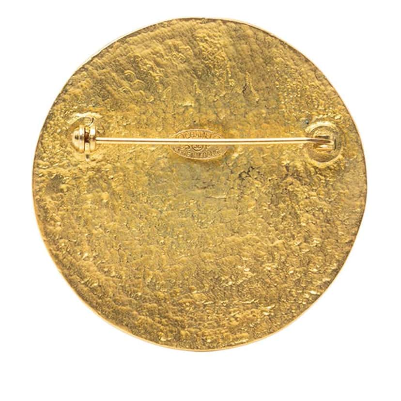 Chanel Gold Plated Round CC Logo Brooch Gold Metal Very good condition - Back View