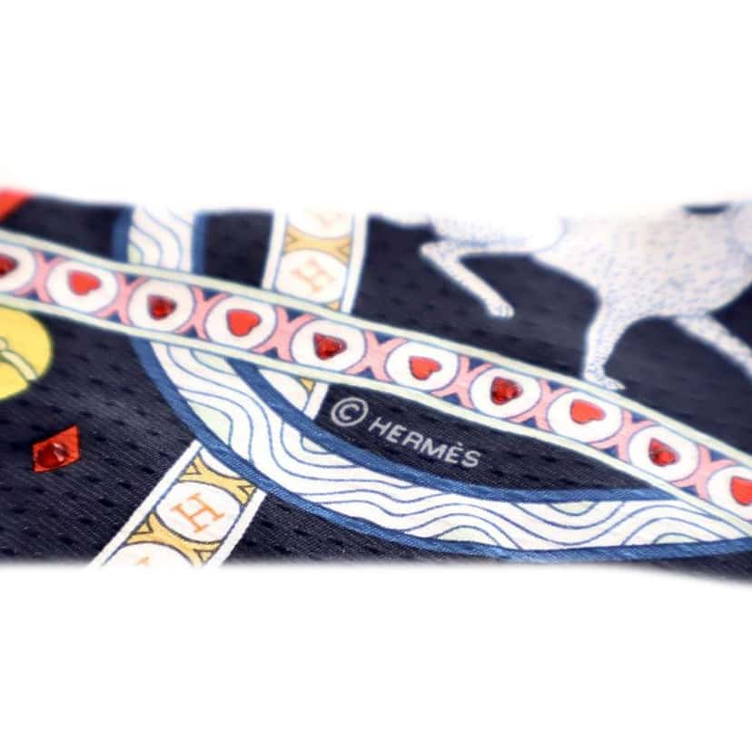 Hermès Dame De Coeur Silk Twilly Scarf Blue Silk Good condition - Inside View