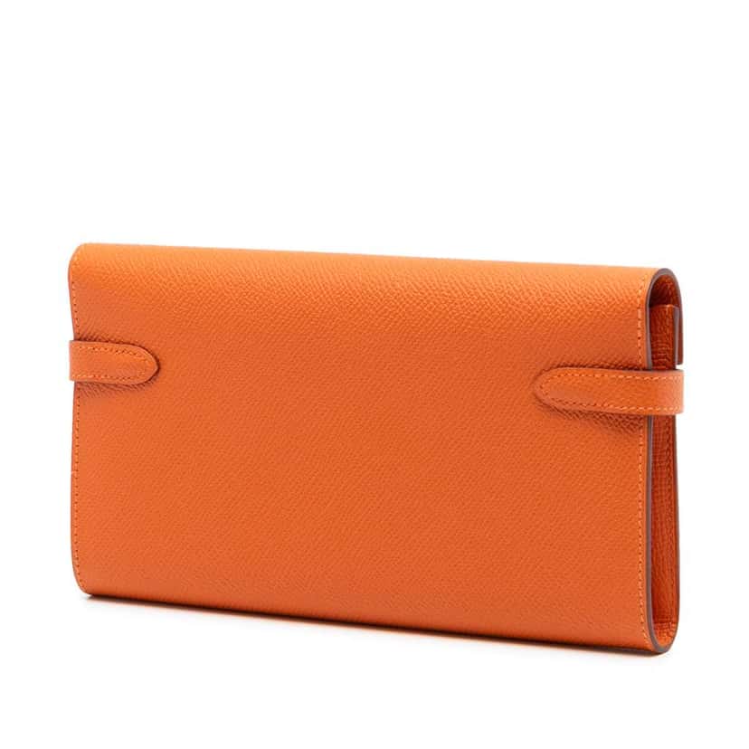 Hermès Epsom Kelly Longue Wallet long wallets Orange Leather Good condition - Back View