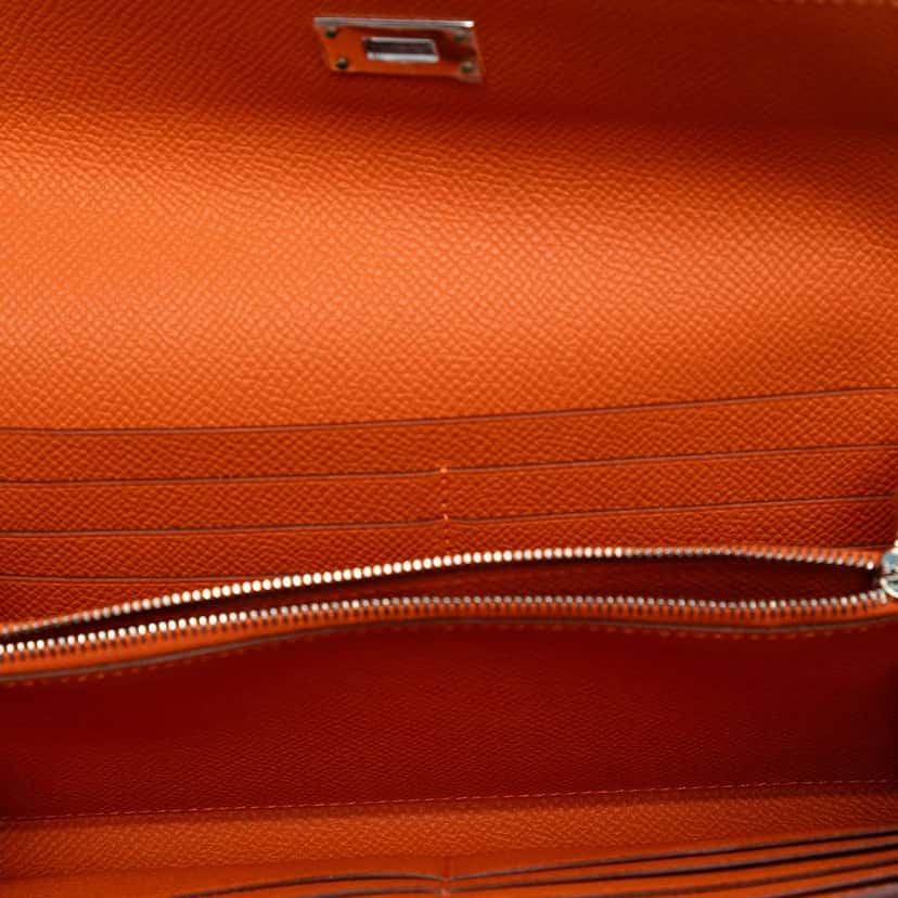 Hermès Epsom Kelly Longue Wallet long wallets Orange Leather Good condition - Model View
