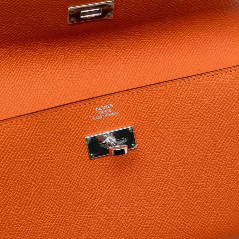 Hermès Epsom Kelly Longue Wallet long wallets Orange Leather Good condition - Box View
