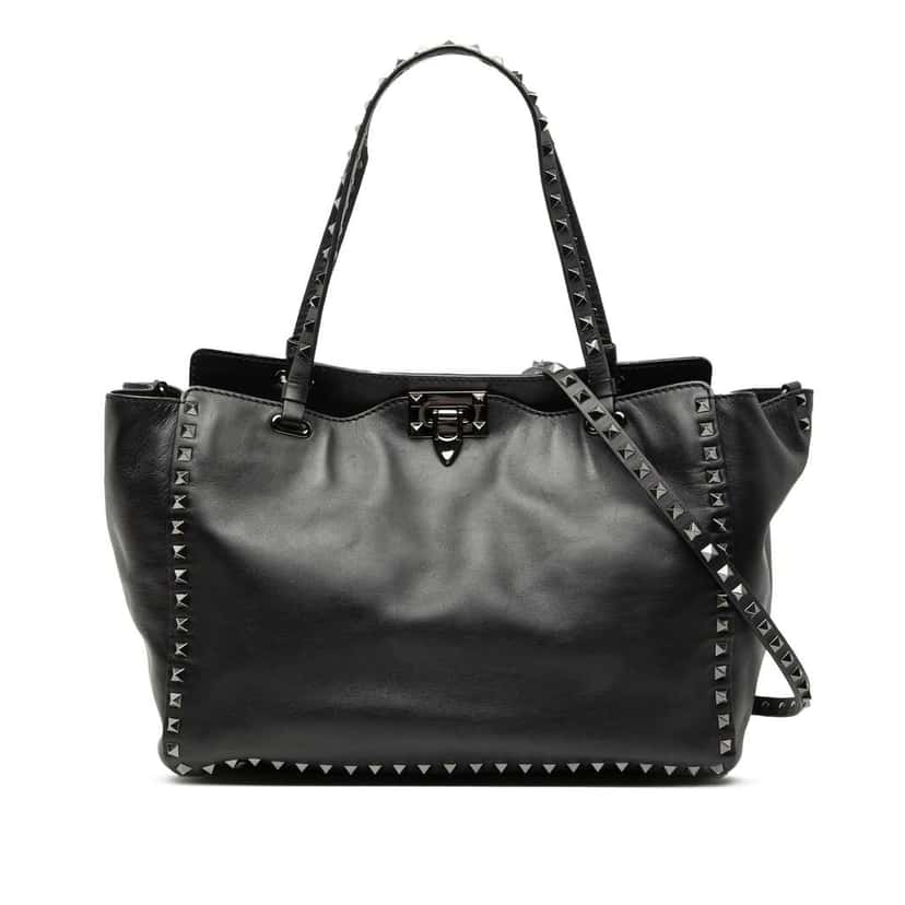 Valentino Medium Leather Rockstud Trapeze Satchel Black Leather Good condition - Front View