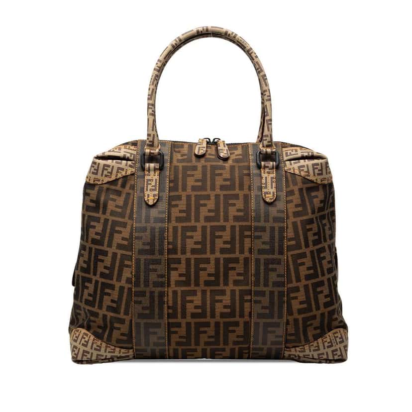 Fendi Large Zucca Canvas Mixed Media Tote Brown Canvas Very good condition - Front View