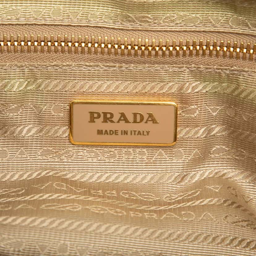 Prada Small Saffiano Trimmed Canvas Grommet Bauletto Bag Brown Canvas Very good condition - Box View