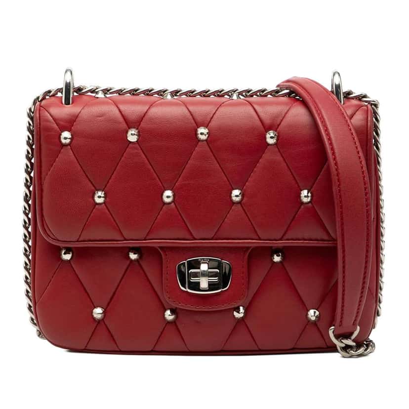 Miu Miu Studded Matelasse Leather Crossbody Red Leather Very good condition - Front View
