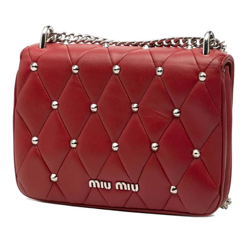 Miu Miu Studded Matelasse Leather Crossbody Red Leather Very good condition - Back View