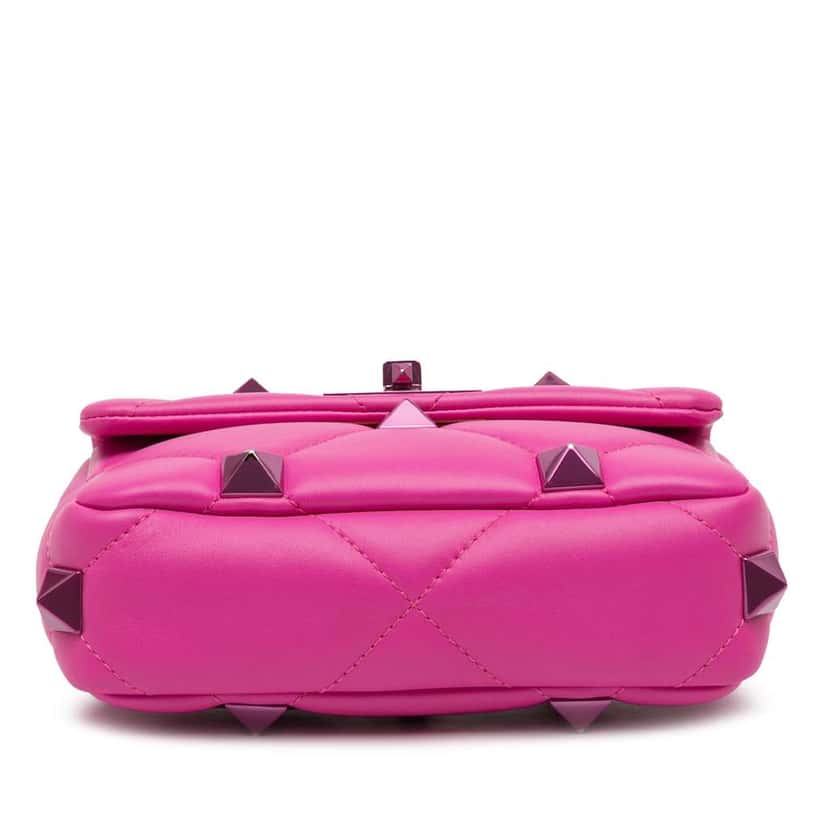 Valentino Small Nappa Lacquer Monochrome Roman Stud Satchel Pink Leather Good condition - Inside View