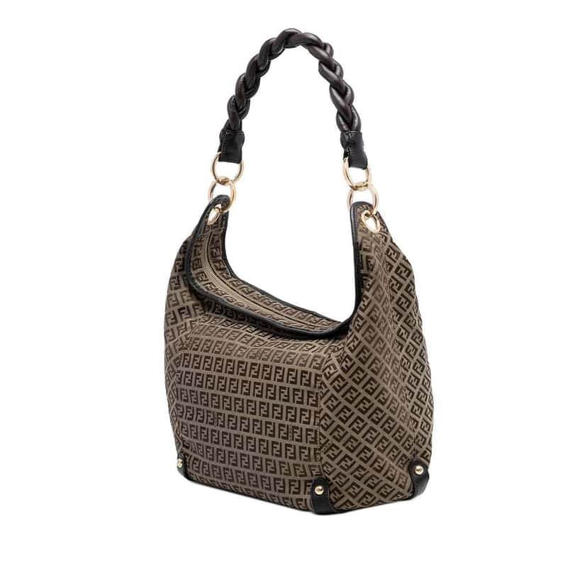 Fendi Zucchino Canvas Braided Hobo Brown Canvas Good condition - Back View