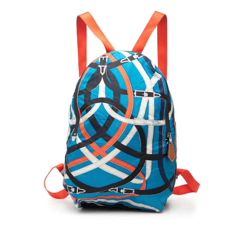 Hermès Silk and Barenia Cavalcadour Airsilk Backpack Blue Silk Good condition - Front View