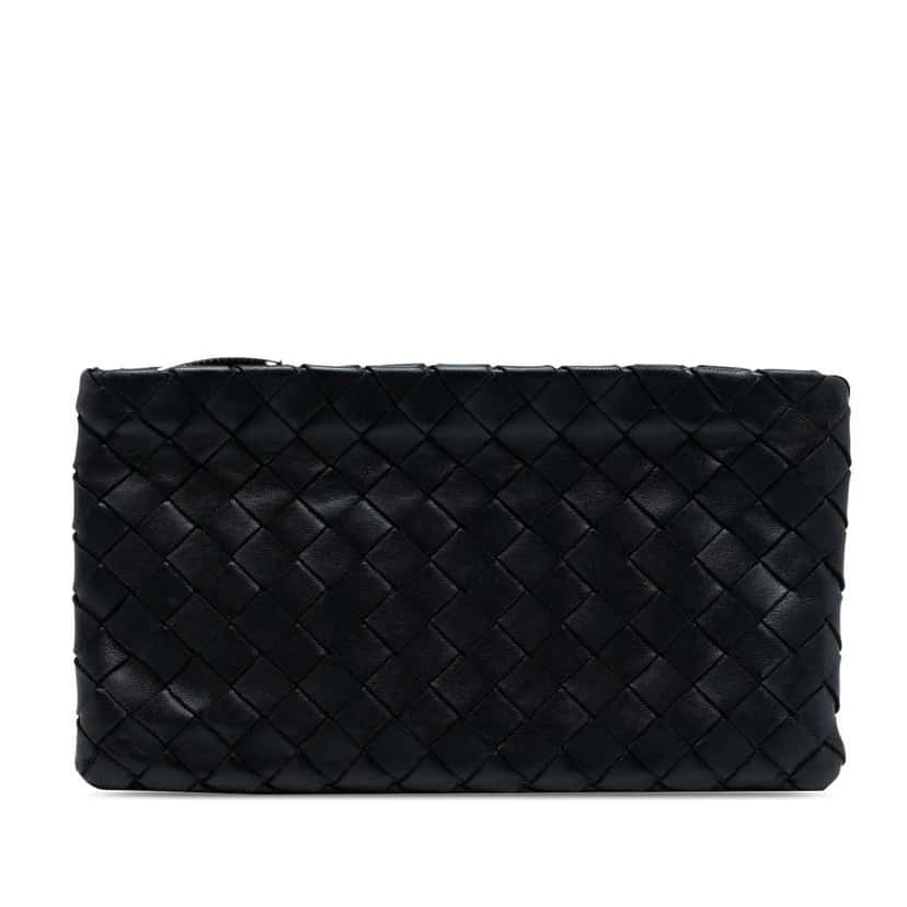 Bottega Veneta Small Nappa Intrecciato Zip Pouch Black Leather Very good condition - Front View