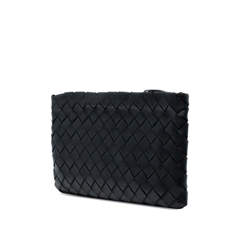 Bottega Veneta Small Nappa Intrecciato Zip Pouch Black Leather Very good condition - Back View