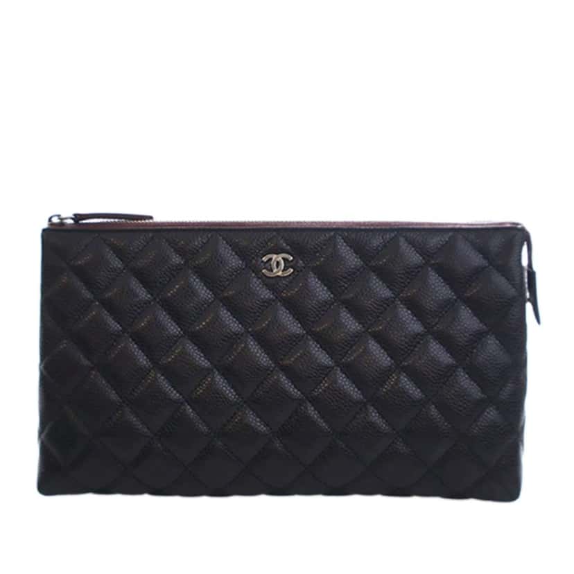Chanel CC Quilted Caviar Toiletry Pouch Black Leather Good condition - Front View