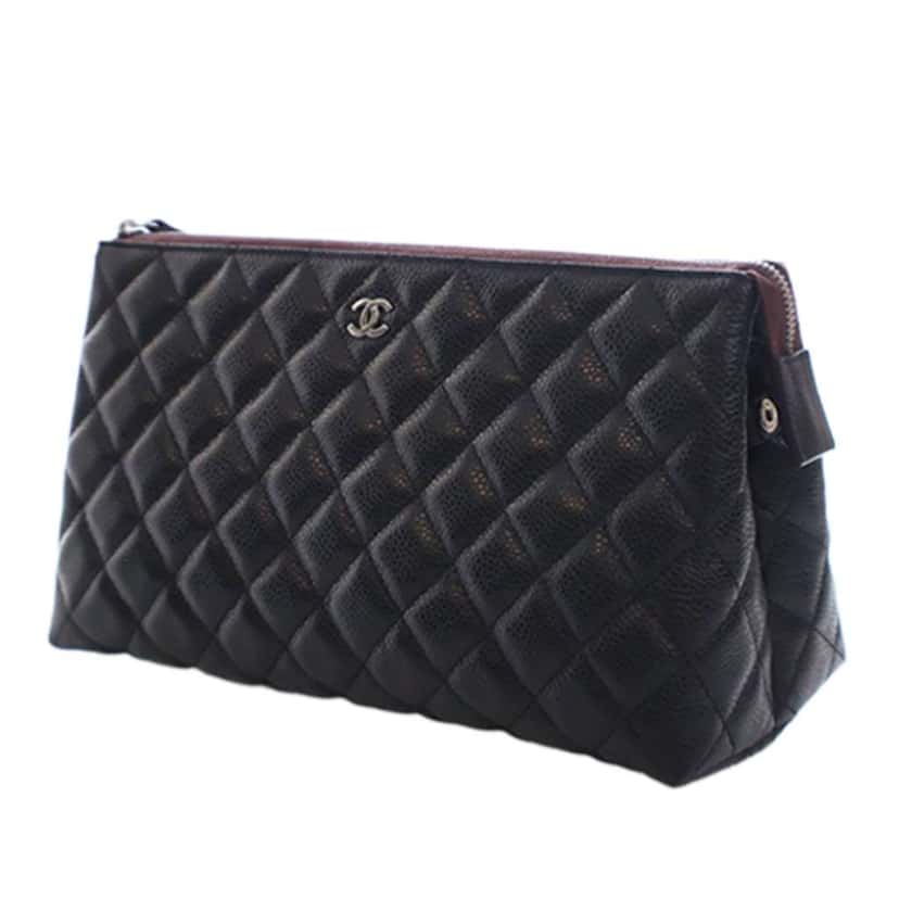 Chanel CC Quilted Caviar Toiletry Pouch Black Leather Good condition - Back View